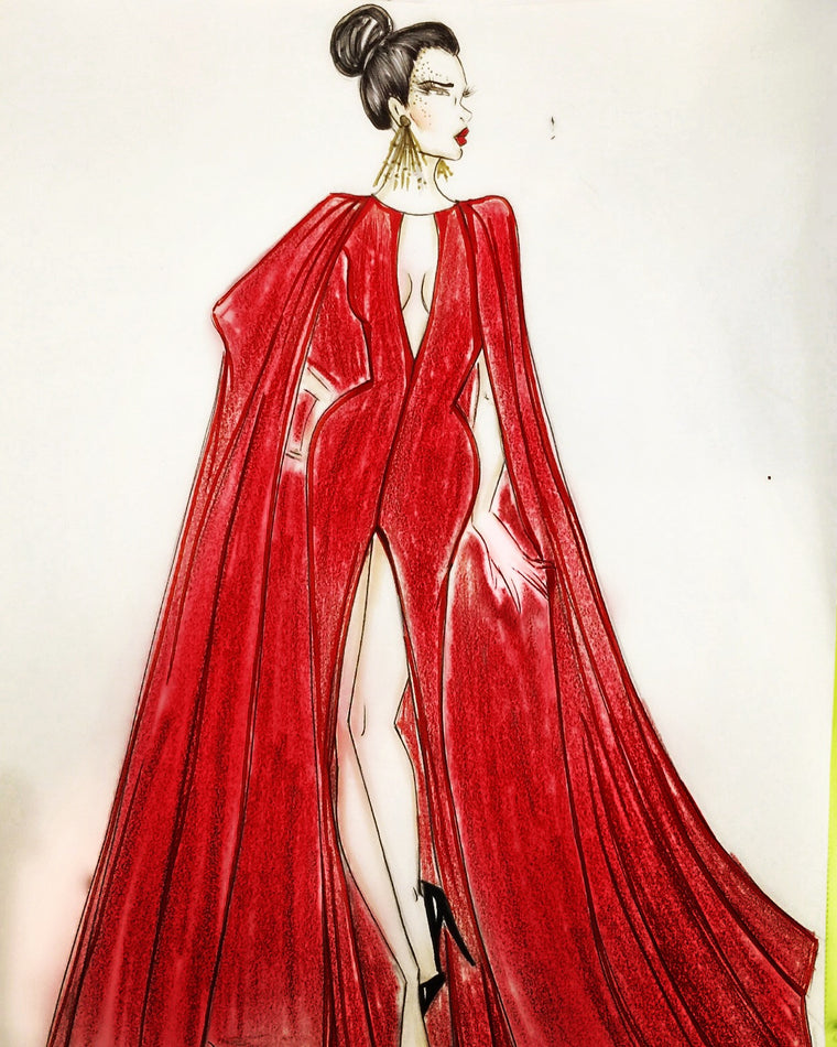 Design sketch of the custom Cape gown