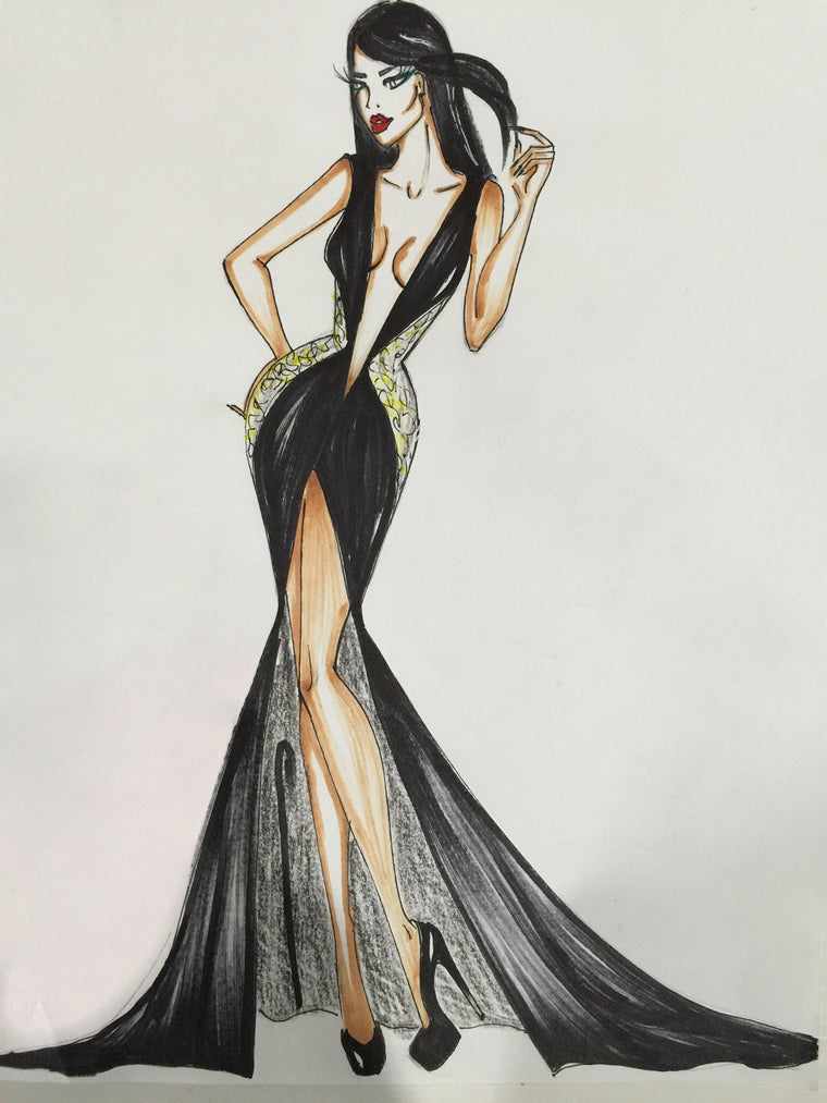 Design sketch of the custom Bethany gown